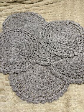 Handmade Crochet Round Placemats - Gray (Set of 6)
